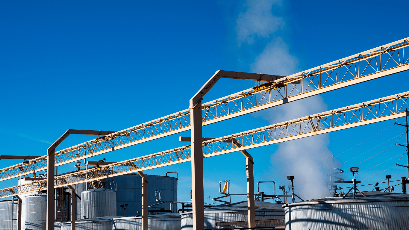 Industrial biogas systems and anaerobic digestion infrastructure at an AD plant, featuring tanks and piping used for wastewater biogas, methane recovery, biogas upgrading, CHP biogas, renewable natural gas production, wastewater energy recovery, industrial wastewater treatment, and co-digestion systems for high-strength waste.