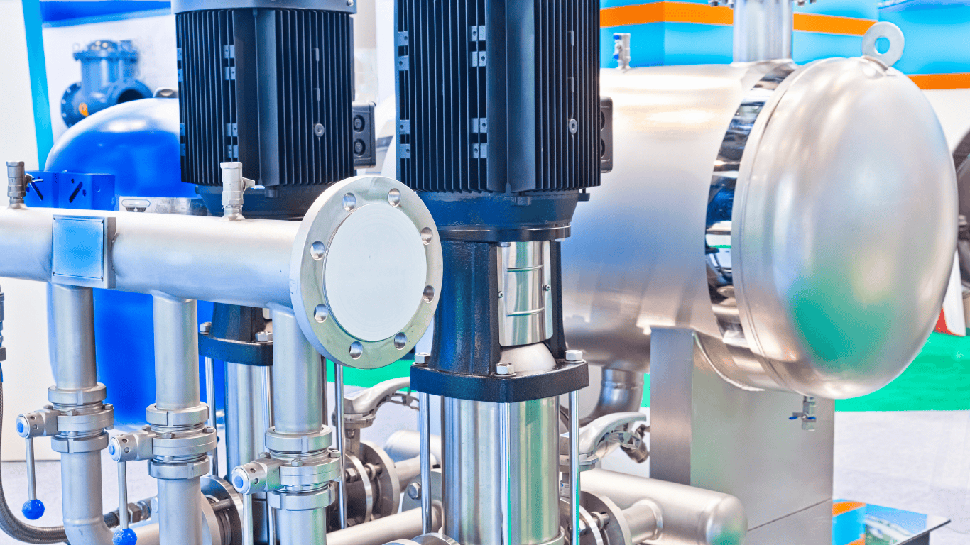 Industrial demineralization system featuring pumps and components used in water treatment processes, including ion exchange systems, mixed-bed DI, two-bed DI, and EDI systems. The equipment is essential for high-purity water production, boiler feedwater treatment, and industrial water treatment. ProChem Water provides DI service, parts, resin replacement, and maintenance for efficient system operation.