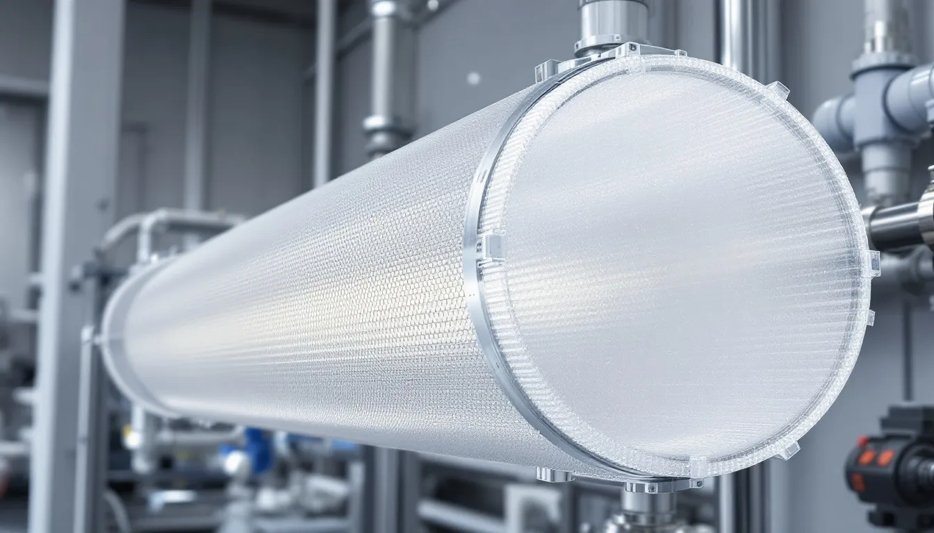 Industrial ultrafiltration water filter system featuring a cylindrical UF membrane module used for high-performance water filtration. The ultrafiltration UF unit uses microscopic pores and hollow fibers to remove suspended solids, bacteria, viruses, rust, and other contaminants from feed water, well water, or tap water. This advanced filtration system enhances water quality and produces clean, healthy, and filtered water with excellent filtration performance and consistent flow rate. The durable UF filter and ultrafiltration membrane work under hydrostatic pressure to retain beneficial minerals while eliminating chlorine taste, odor, heavy metals, and harmful substances. Commonly installed in whole house or commercial setups, this UF system connects to a drain line, tubing, and faucet for treated water output. Unlike a reverse osmosis (RO) system, the ultrafiltration system maintains lower TDS while ensuring pure drinking and cooking water. Ideal for entire home use, this water filtration system is an excellent choice for improving source water, reducing turbidity, and extending filter life with proper cleaning and maintenance of the membrane and other components.